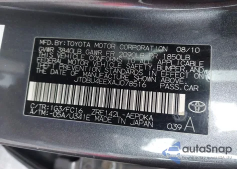 2010 Toyota Corolla Le from USA, damaged, VIN JTDBU4EEXAJ078516